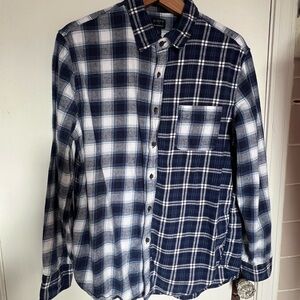 J. Crew Men's Navy and White Flannel Checkered Shirt